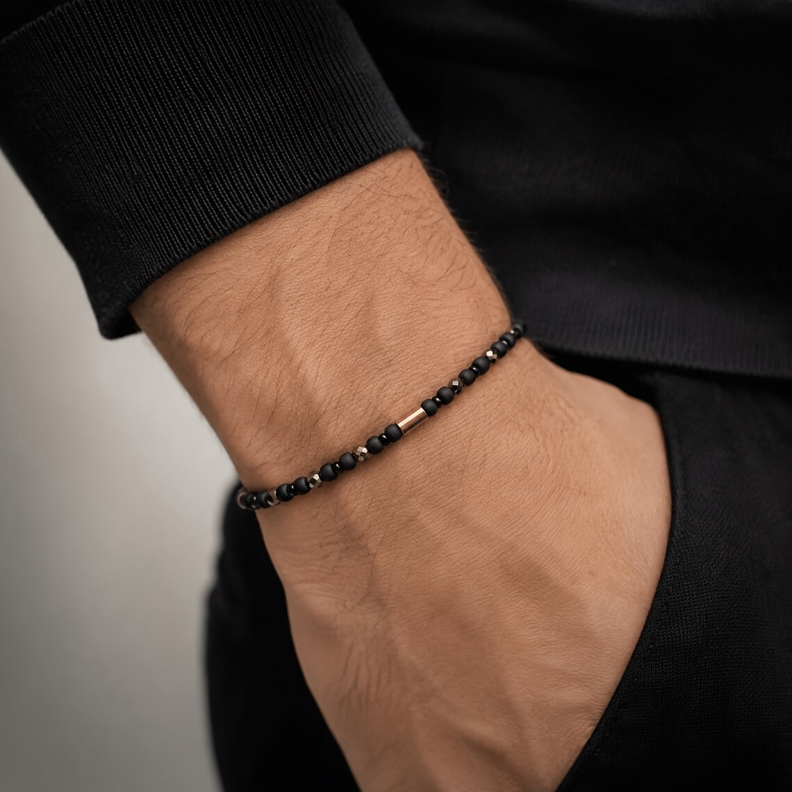 2pc Men's Imitation Frosted Stone Beaded Bracelets